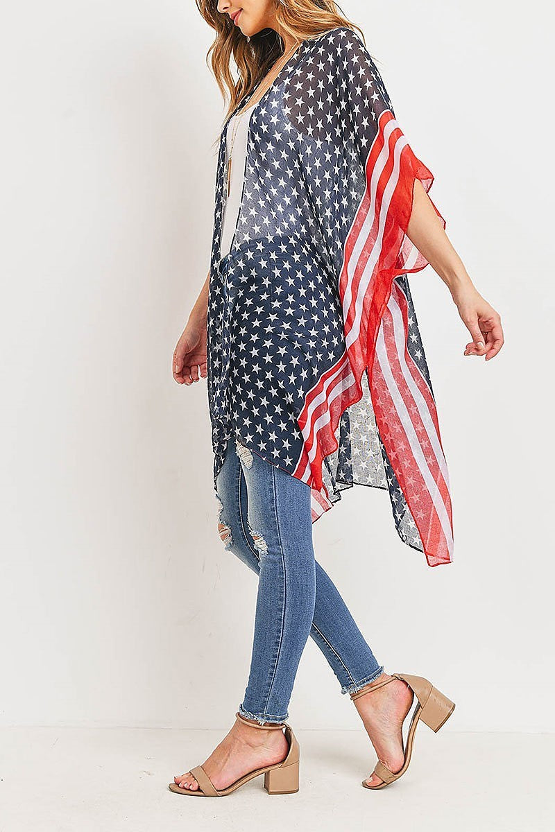 Stripe trim american flag kimono (ED9306)