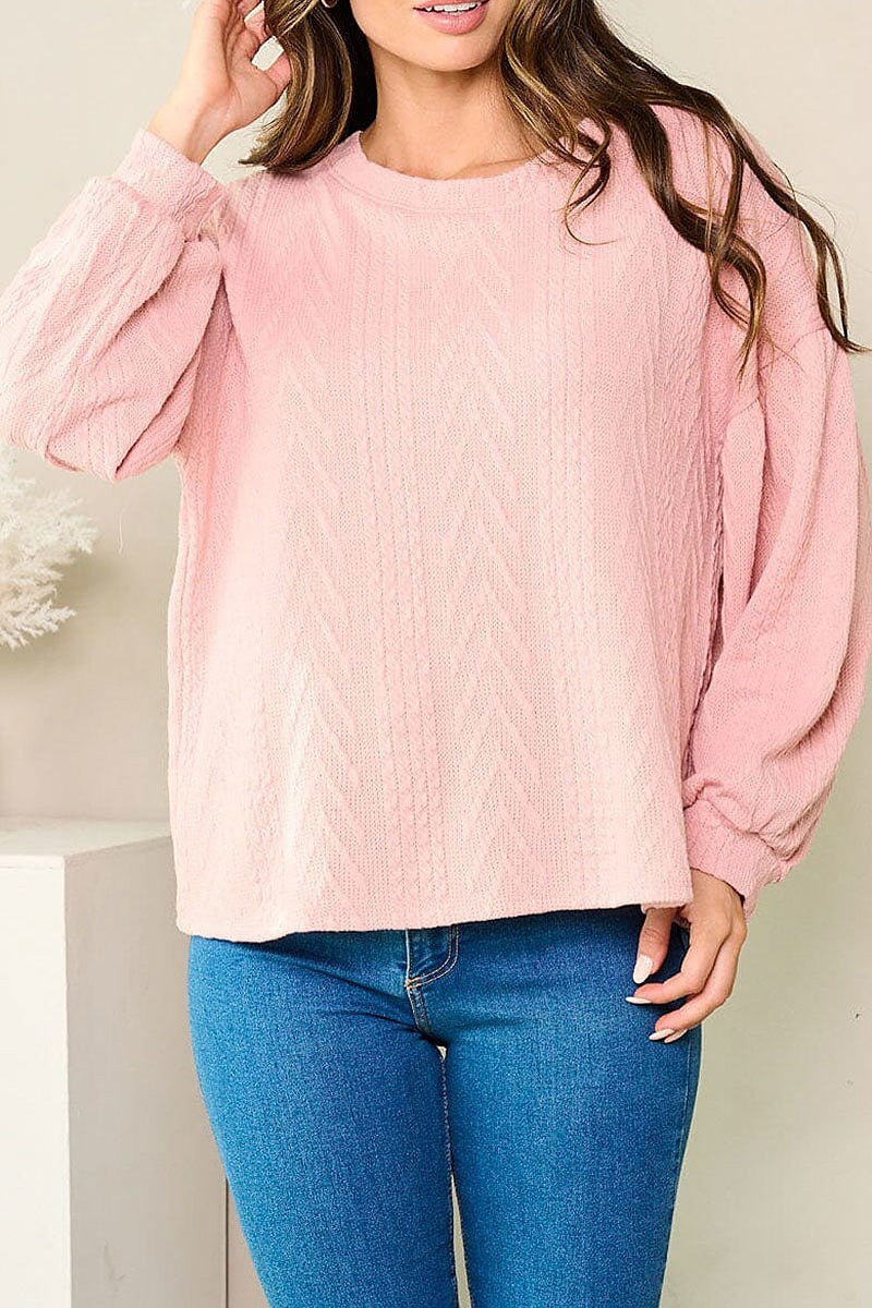 Long sleeve detailed solid top (EFWT3667)