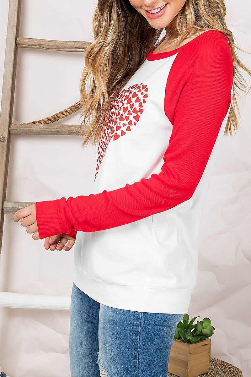 Heart print long sleeve raglan top (EF3114)