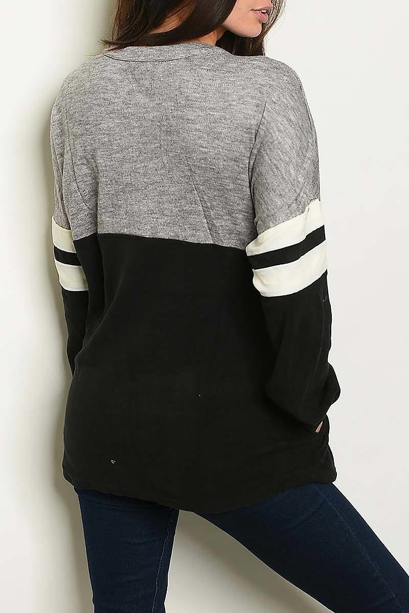 Color block lace up pocket sweater (DGS3605-3)