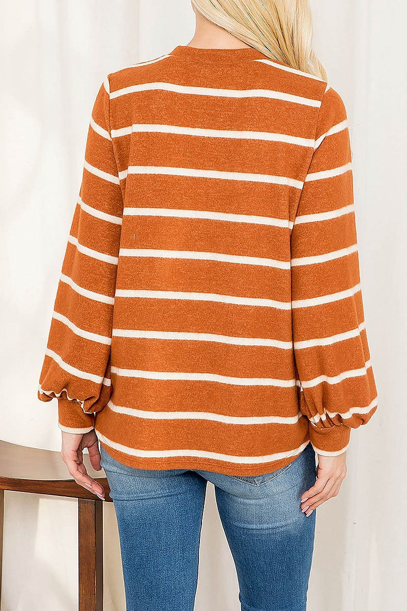 Striped long sleeved round neck swing top (EF2990)