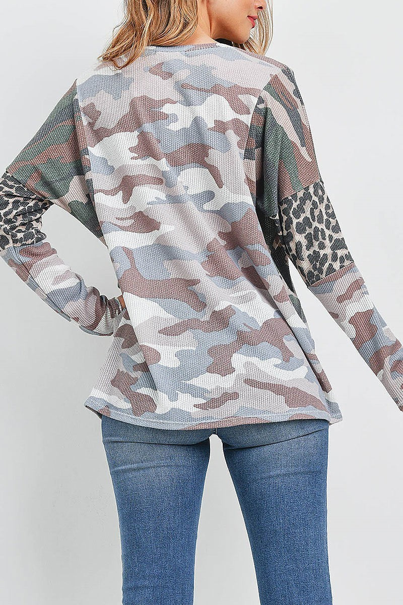 Camouflage leopard elbow long sleeve top (EF1875)