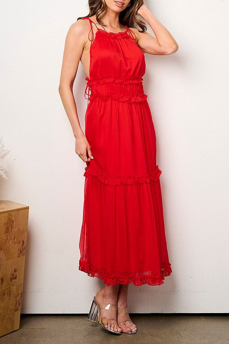 Sleeveless tiered ruffle maxi dress (EFWT9193)