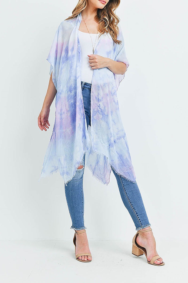 Tie dye open front knee length kimono (ED9899)