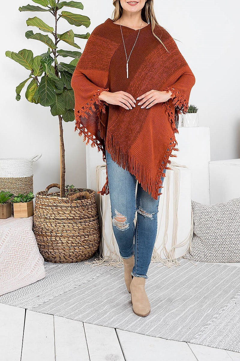 Knitted tassel fringe poncho (DGS5430)