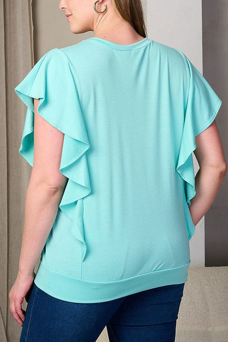 Short sleeve ruffle tunic top (EFWT8201)