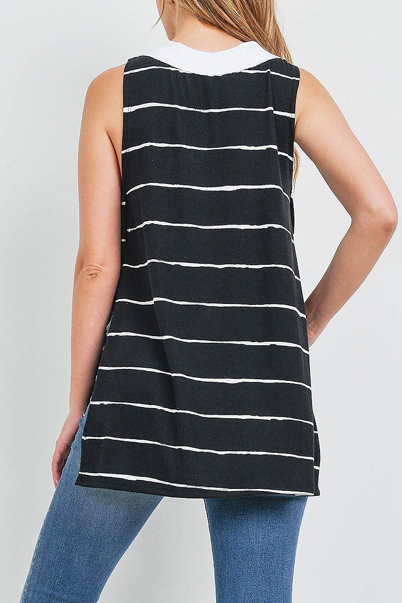 Crew neck stripe hi lo top (EF1239)