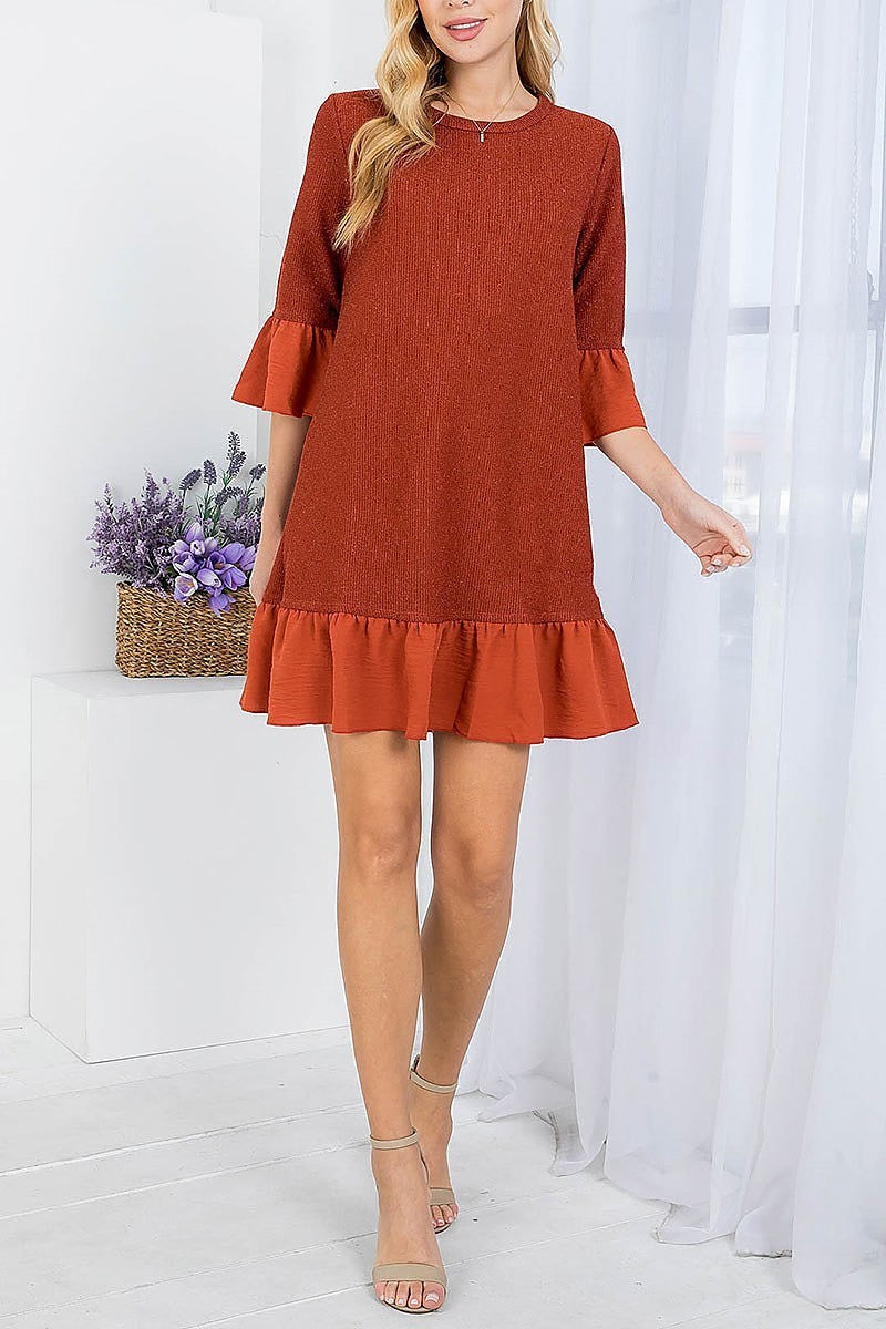 Ruffle hem bell sleeve dress (DED7704)