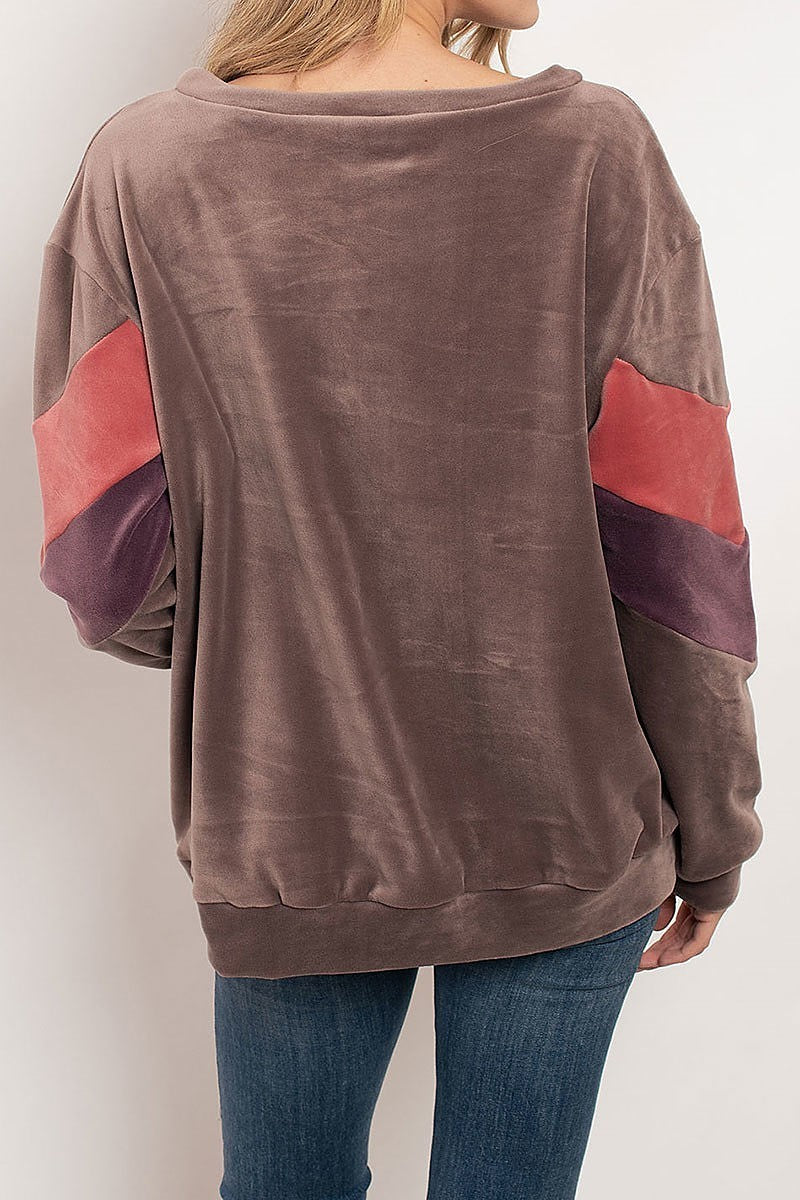 Round neck color block round neck sweater (DGS4896-3)