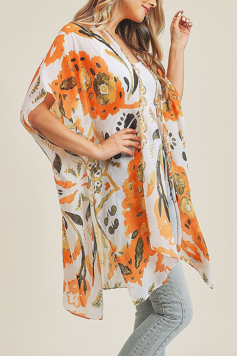 Bohemian floral print open front kimono (EF3229)