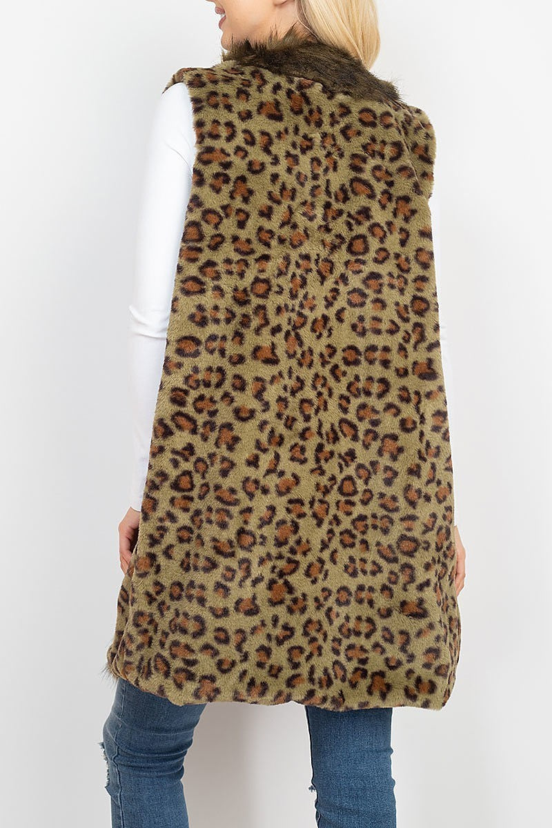 Leopard faux fur trim vest lined (DGS5306)