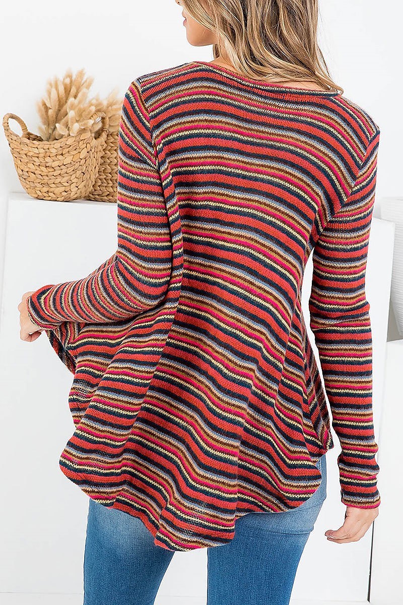 Multi stripe round neck loose fit top (EF2443)