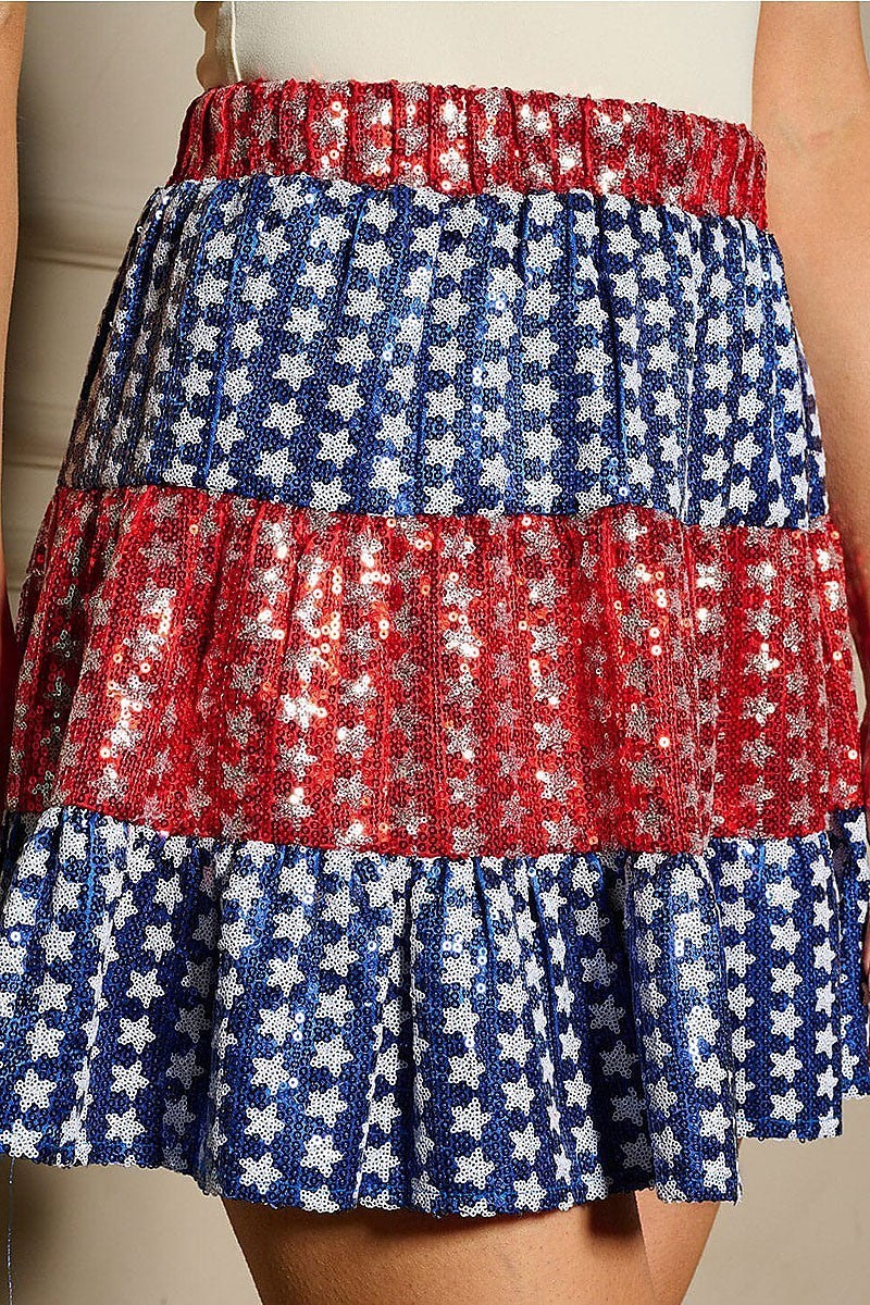 Elastic waist sequins american flag mini skirt (EGWT2890)