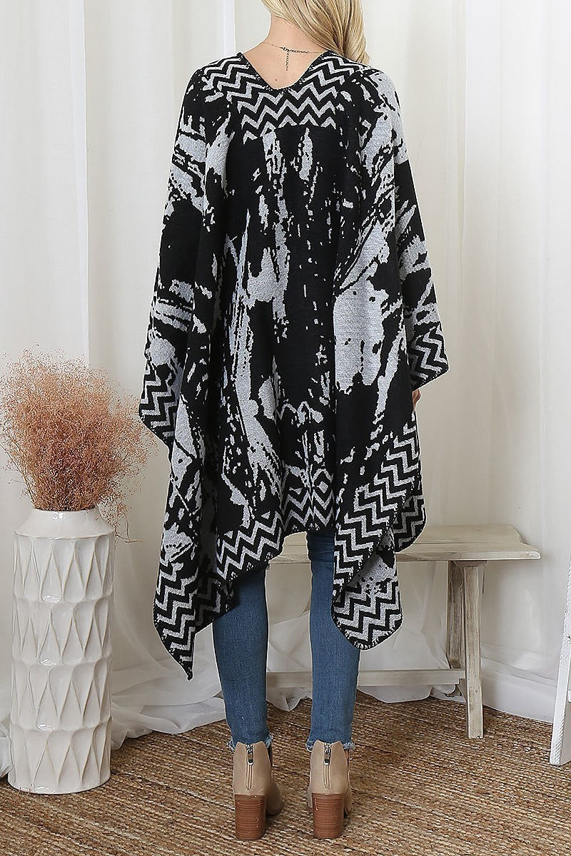 Zig zag border abstract warmer open front kimono (DGS6075)