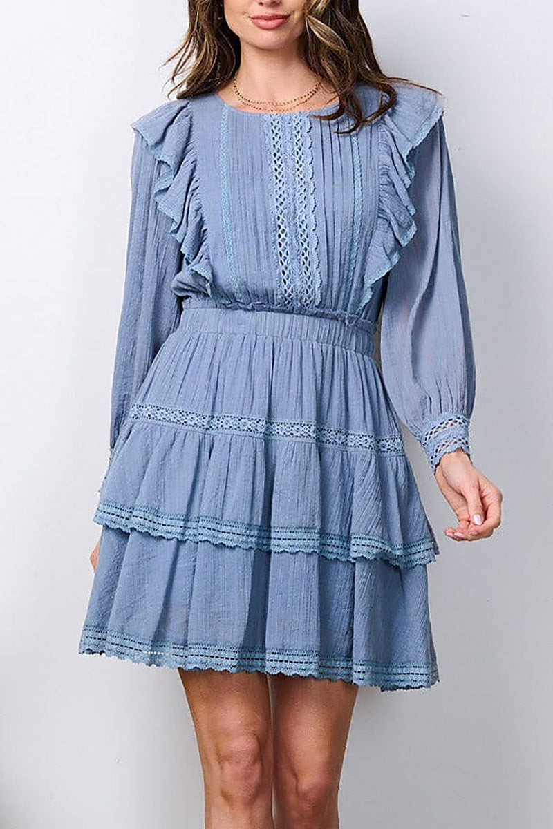 Long sleeve ruffle tiered mini dress (EFWT7272)