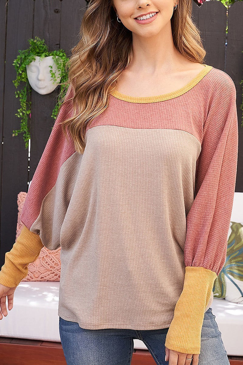 Dolman sleeve bella rib contrast top (EF2163)