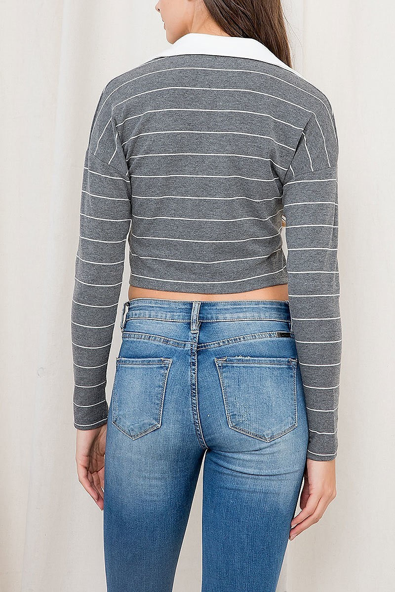 Contrast collared stripe crop top (EF2689)