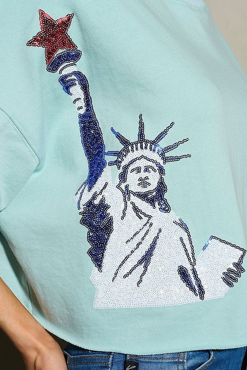 Sequins lady liberty patriotic tunic blouse top (EFWT9750)