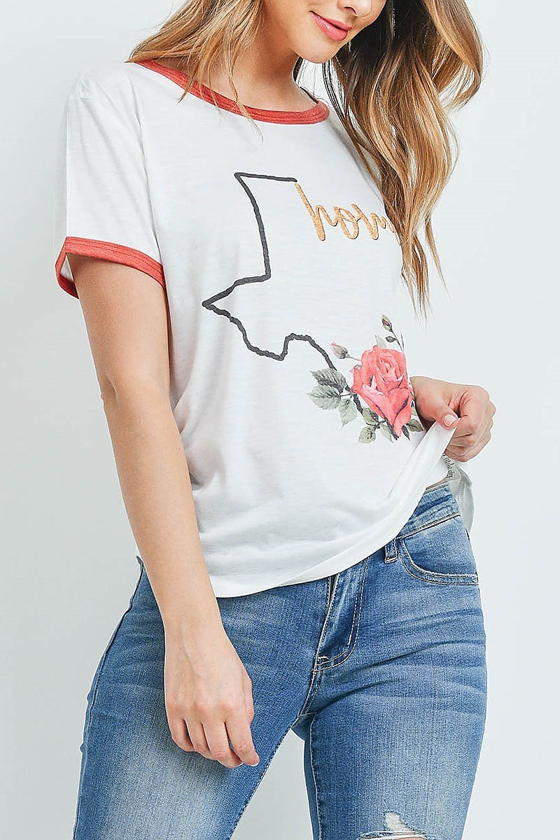 Color block texas home print top (ED9072)