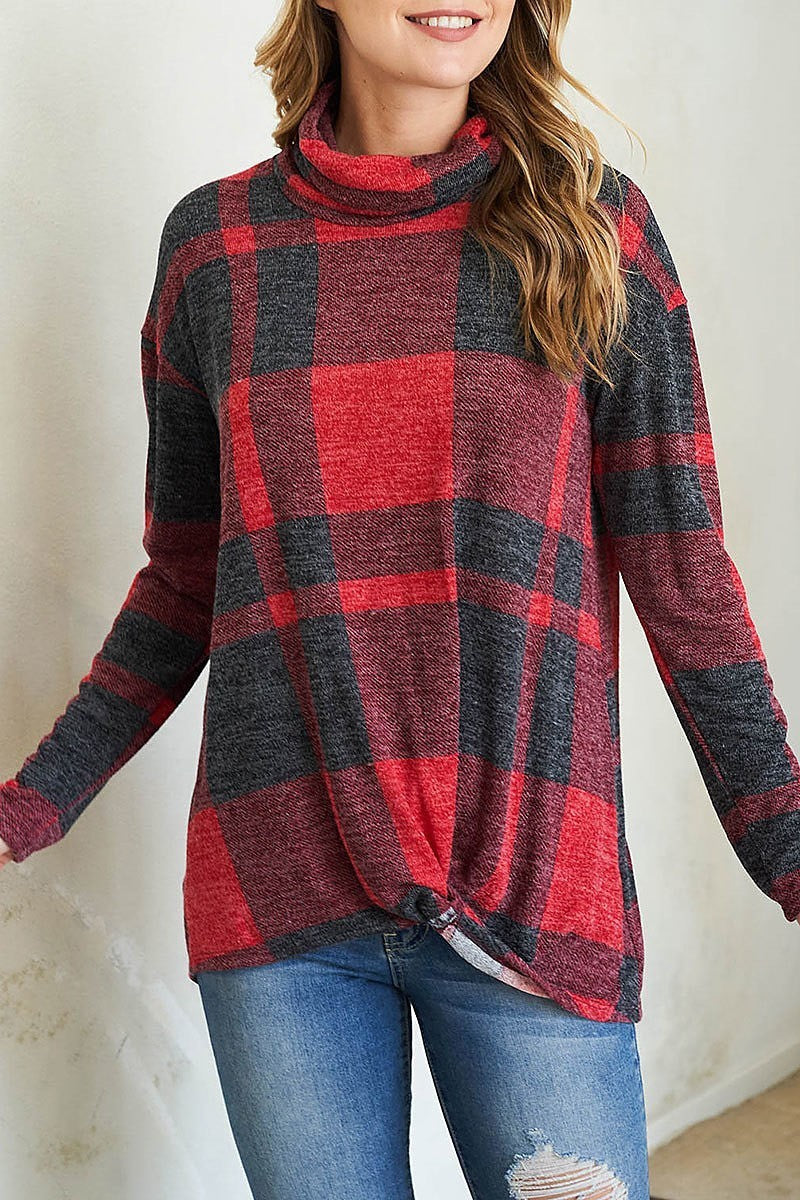 Plaid turtle neck long sleeve top (EF2463)