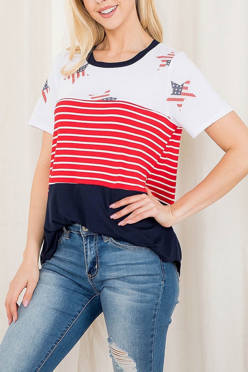 Usa star print stripes contrast top (EF3028)