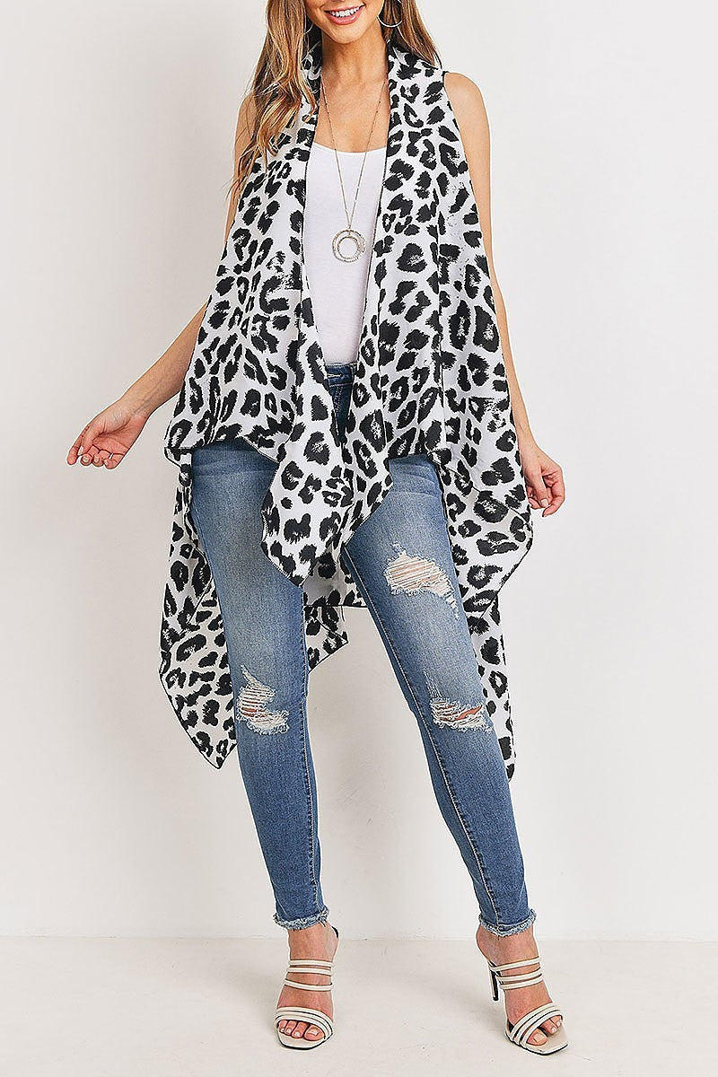 Open front leopard print kimono vest (DGS5166)