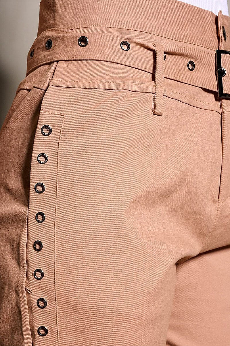 Button closure pockets belt detailed pants (EFWT9445)