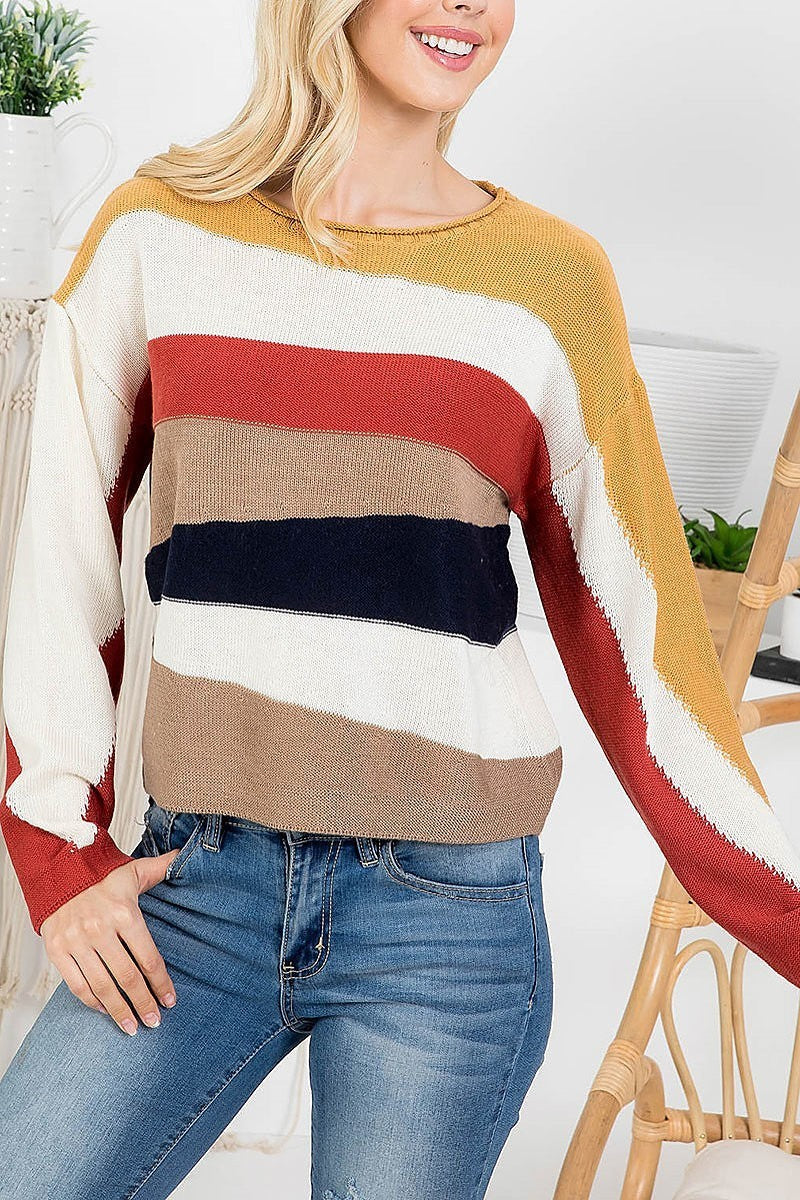 Boat neck multi color stripe sweater (DGS5630)