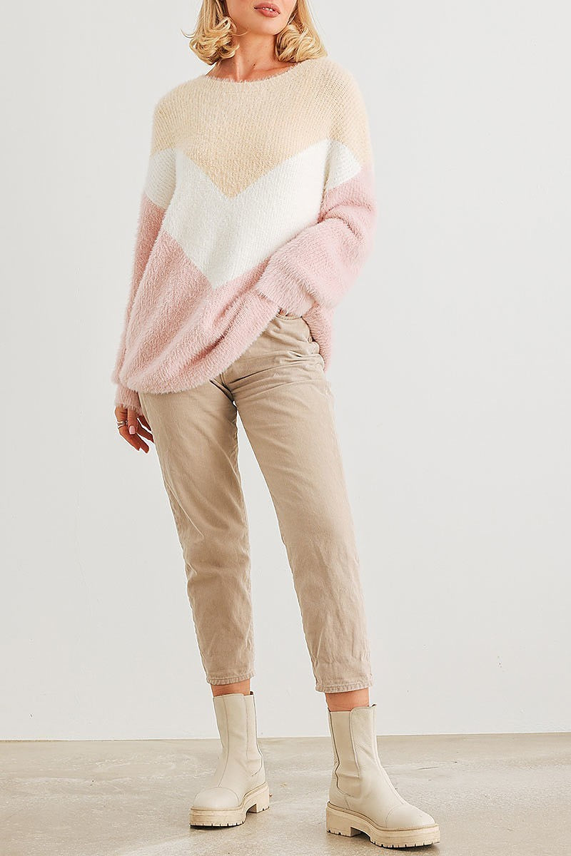 Color block fuzzy knit sweater (TED2059)