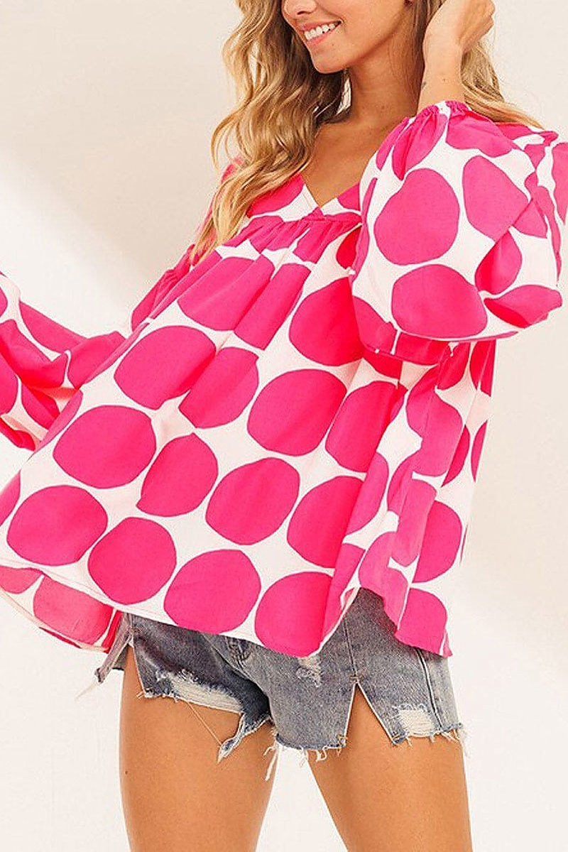 Long sleeve v-neck tunic printed blouse top (EFWT7124)