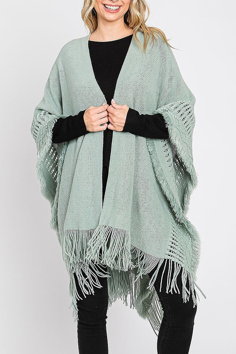 Knit ruana with fringe (DGS6116)