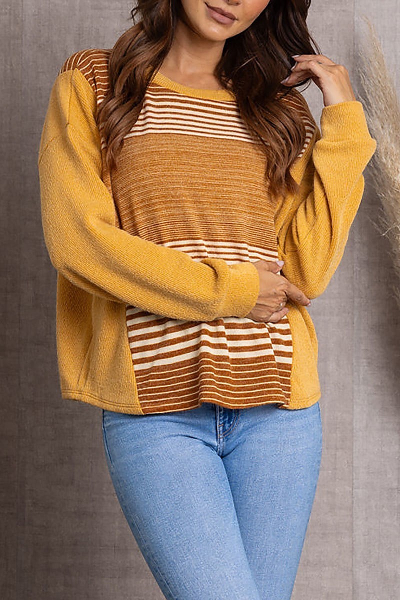 Stripped cuff long sleeves sweater (EDSW3557)