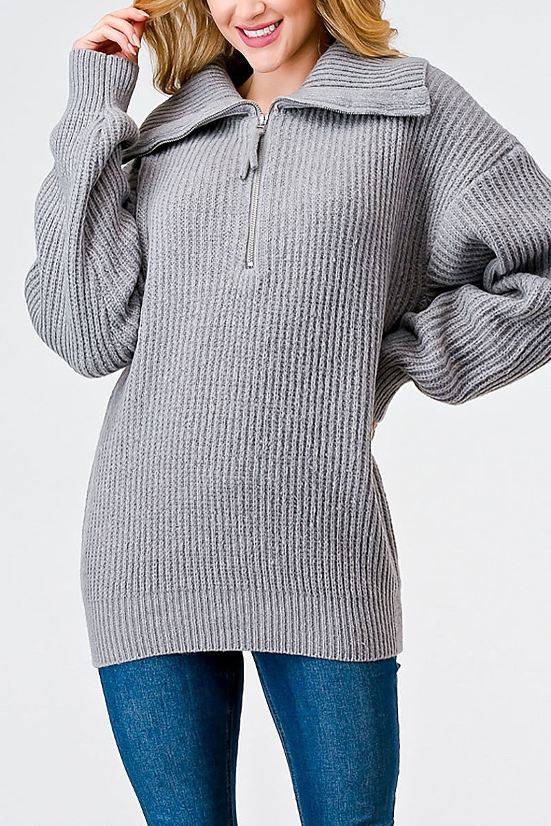 Zip up turtle neck long sleeve sweater (TED2039)