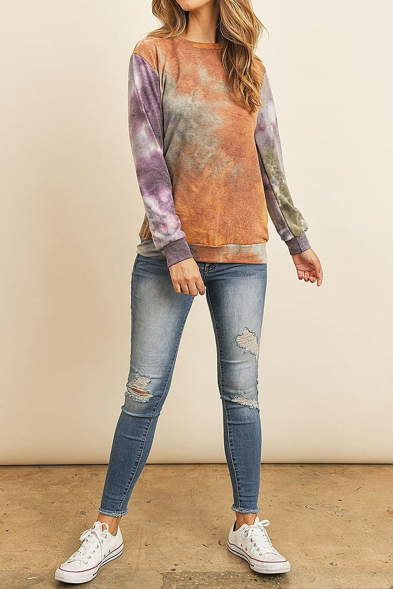 Round neck pull over tie dye top (ED8519)