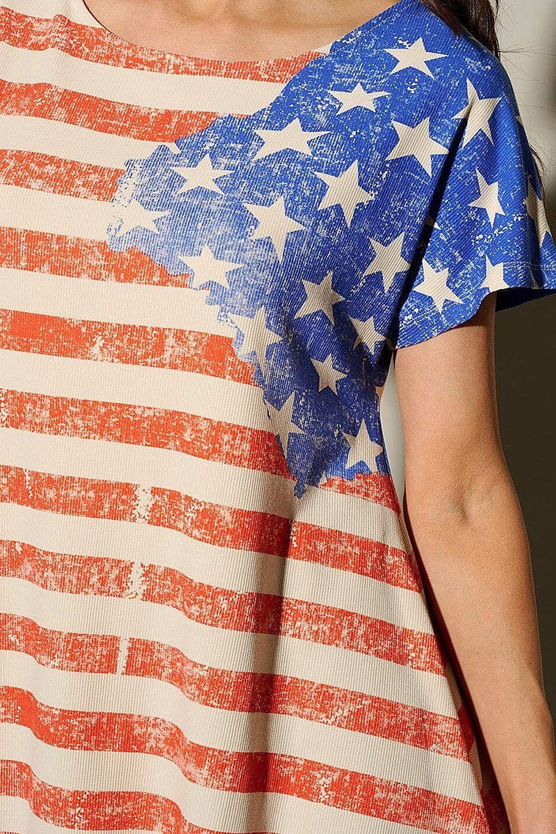 Short sleeve tunic american flag print top (EFWT9752)