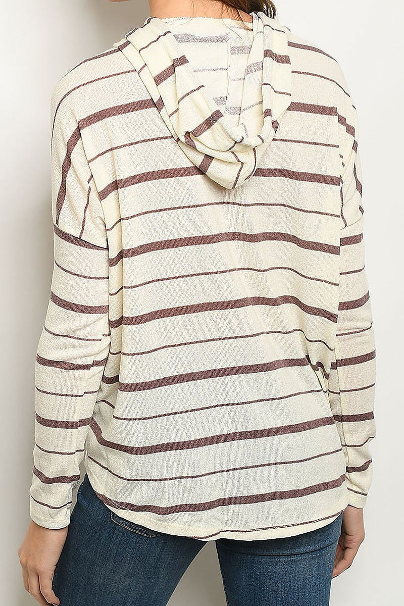 Long sleeve stripe hooded tie waist dolman top (ED7730-LAST)