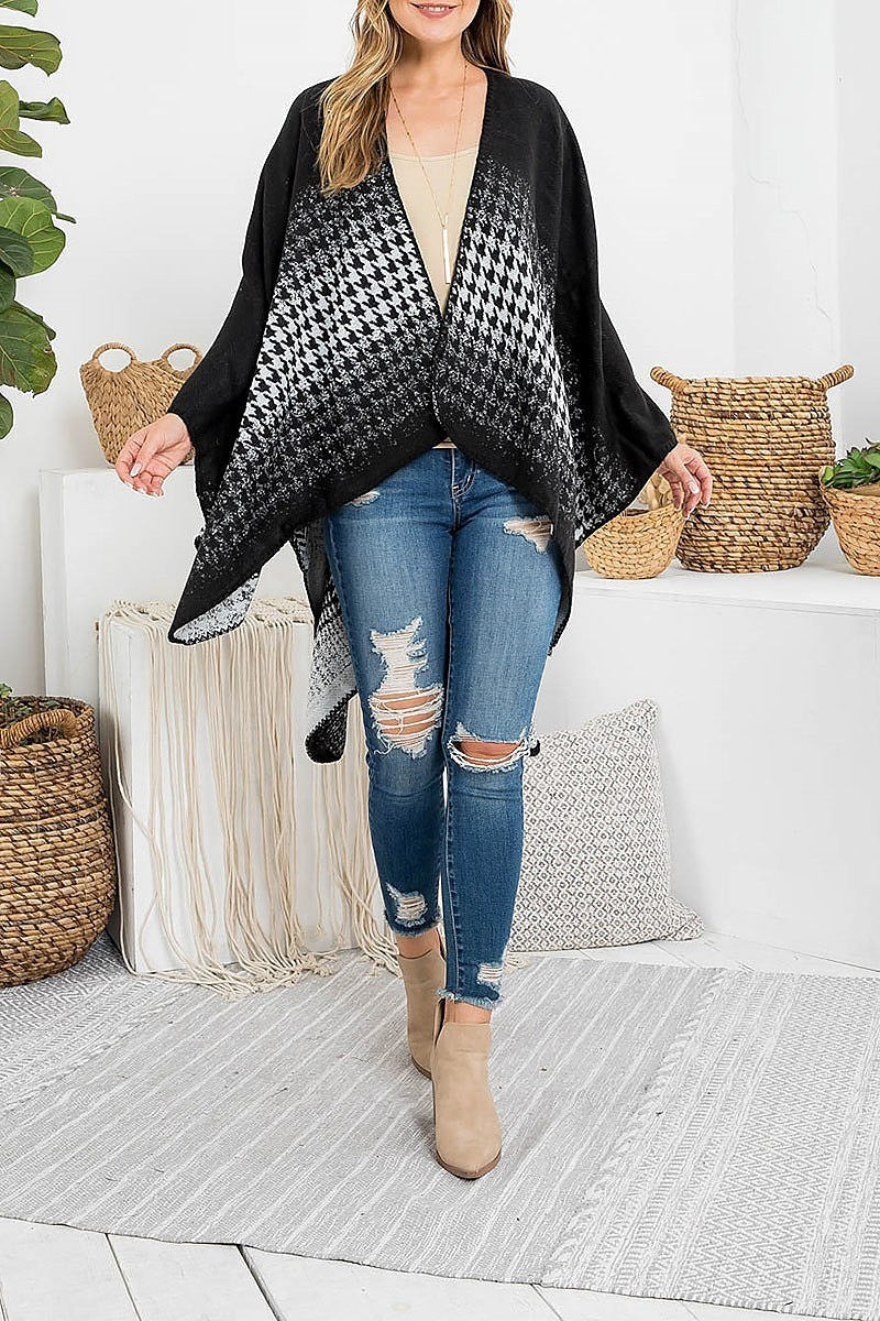 Houndstooth print knee length kimono (DGS5399)