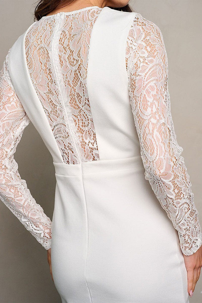 Long sleeve mesh lace detailed bodycon midi dress (EGWT1958)