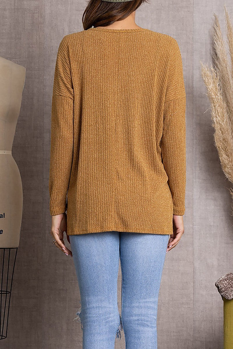 V-neck ribbed knit top (EDSW3629)