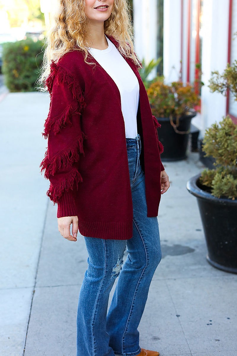 Fringe solid cardigan sweater (ETBM4209)