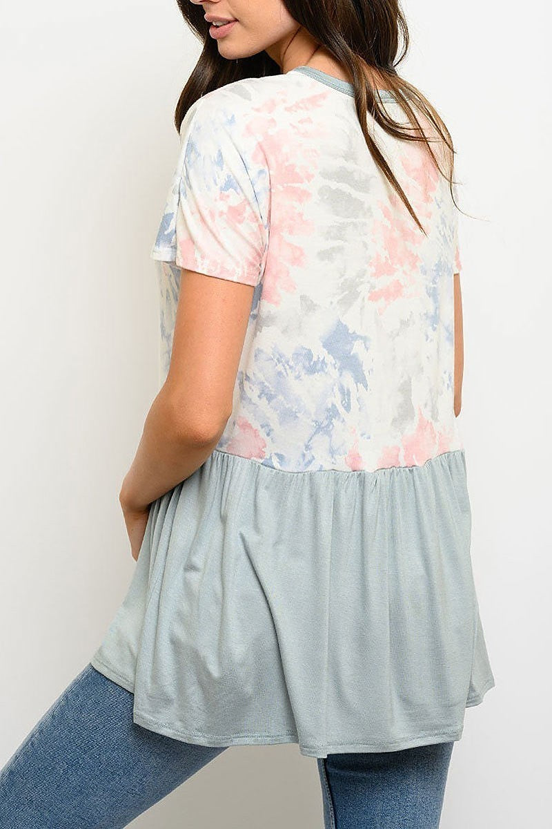 Short sleeve tie dye print top (EDWT4207)