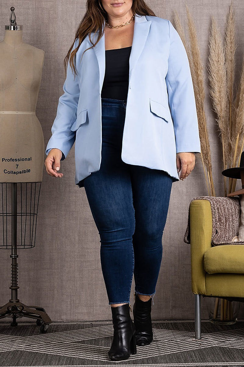 Lapel long sleeves plus size blazer (EDSW3672)