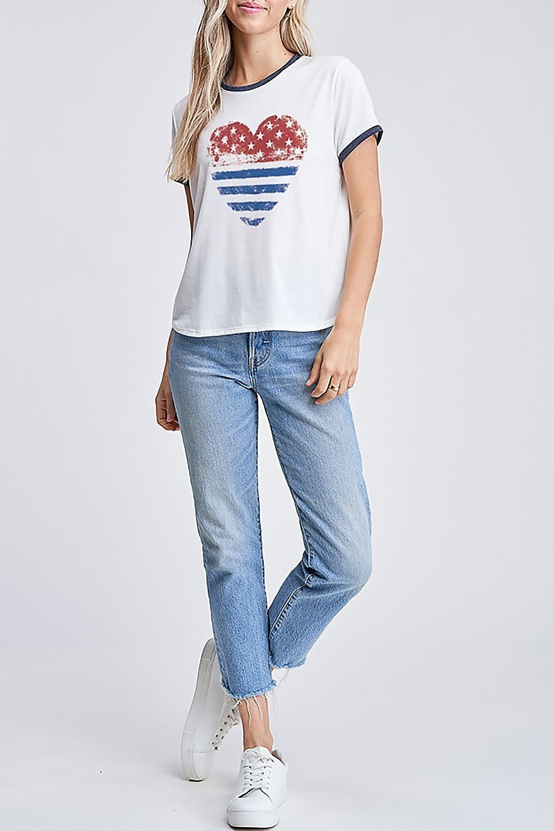 American flag heart graphic top (EF4445)