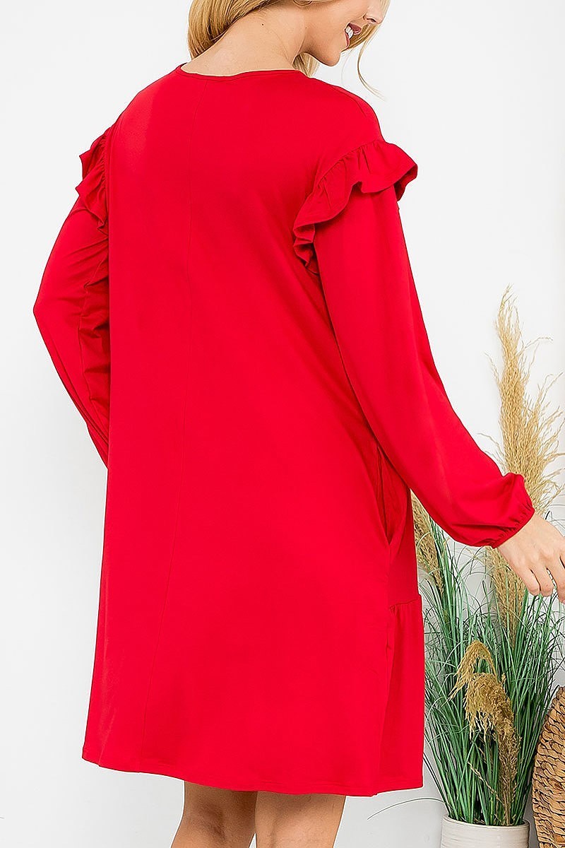 Long sleeve ruffle detail solid dress (DED8851)