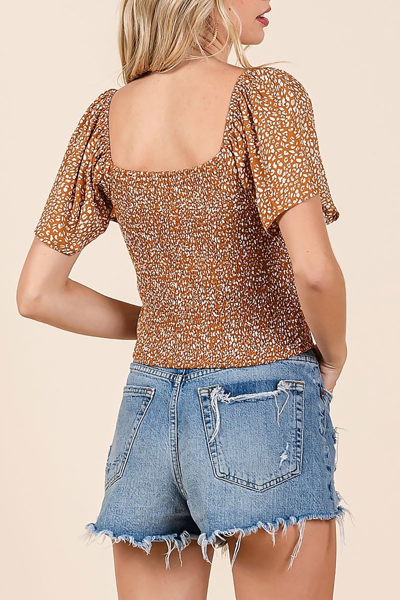 Printed rayon challie smocking waisted crop top (EDH2325)