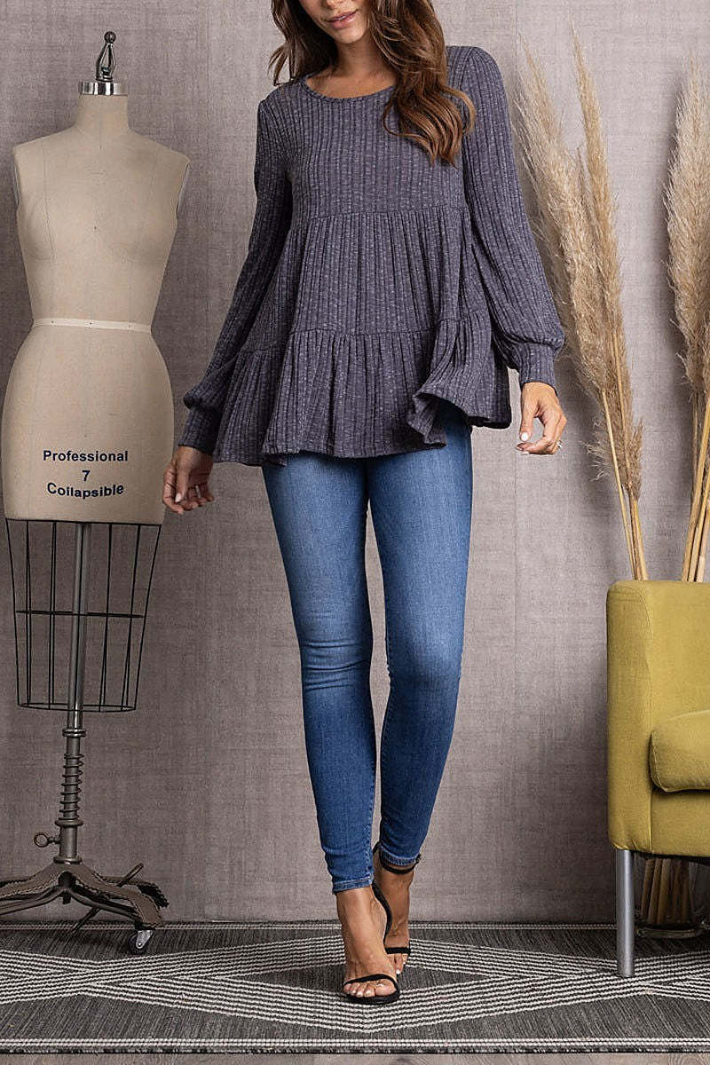 Ribbed knit cuff long sleeve top (EDSW3481)