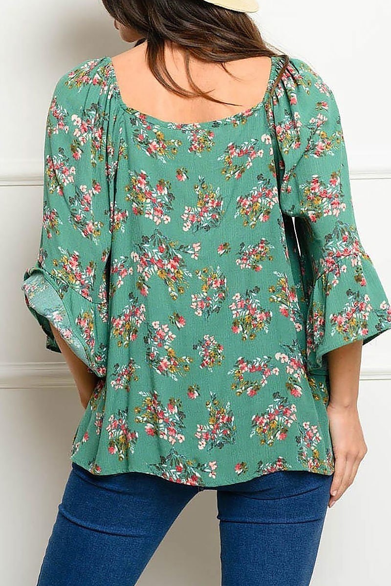 Quarter bell sleeves floral tunic top (EDWT4222)