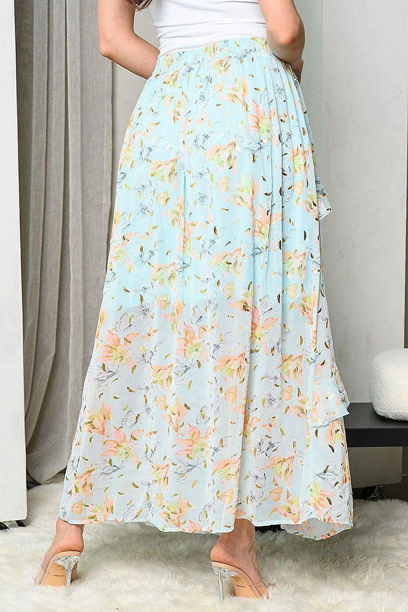 Tiered ruffle floral maxi skirt (EDWT9182)