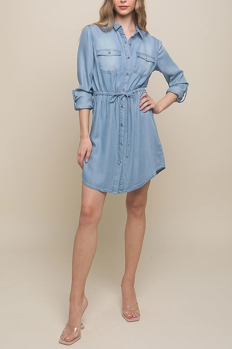 Button down tencel denim midi shirt dress (DED8303)