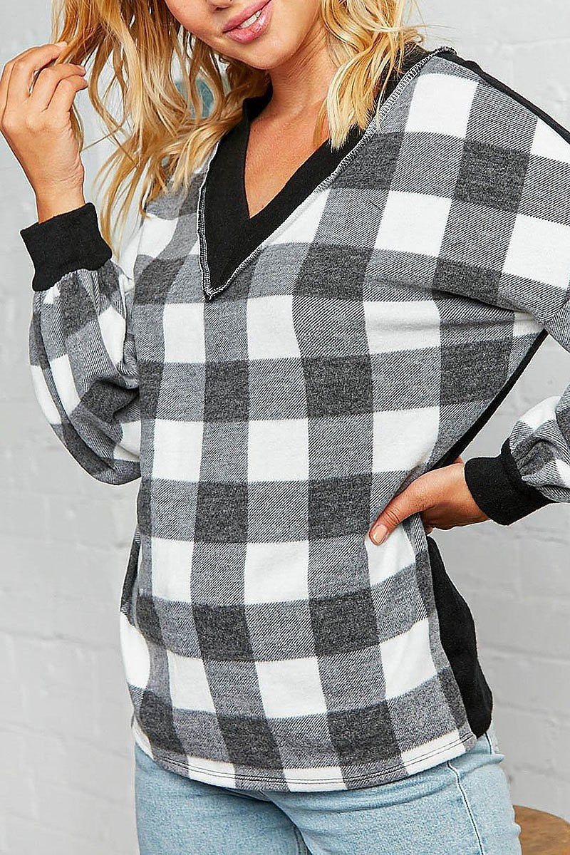 Plaid cashmere feel color block knit top (EDBM6599)